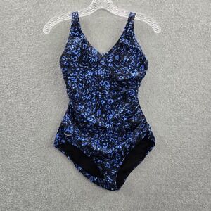 Speedo Women Swimwear 6 Black‎ One Piece Swimsuit Floral Activewear Logo